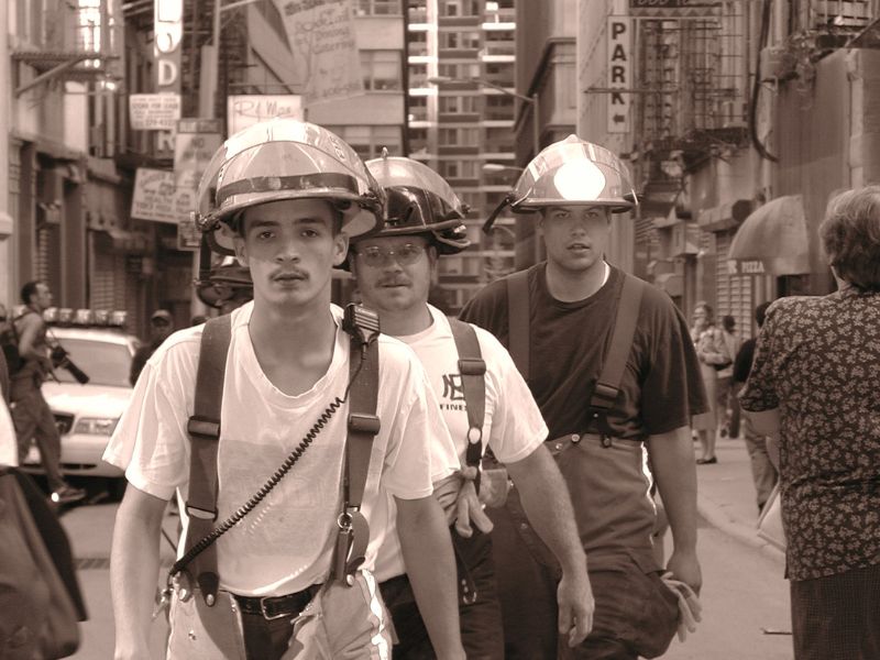 Firefighters heading into ground zero