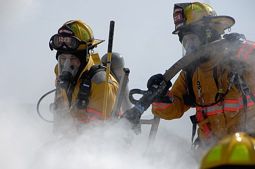 firefighters extinguishing a wildland fire