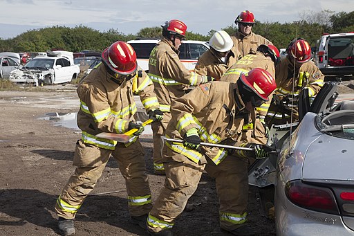 firefighters in vehicle extriction training