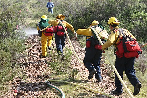 Firefighters going up a hill for a field exercise